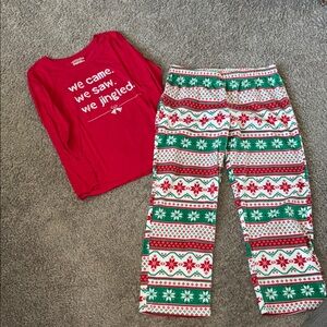 Cozy Red and Green Pajama Set with Festive Patterns